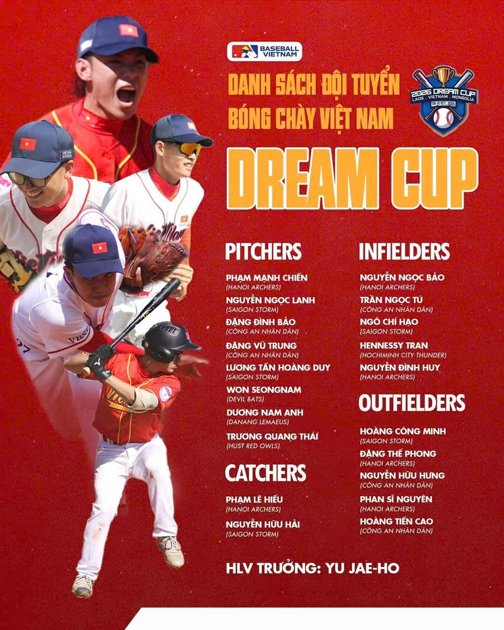 Danh sách đội tuyển bóng chày Việt Nam dự Dream Cup 2026