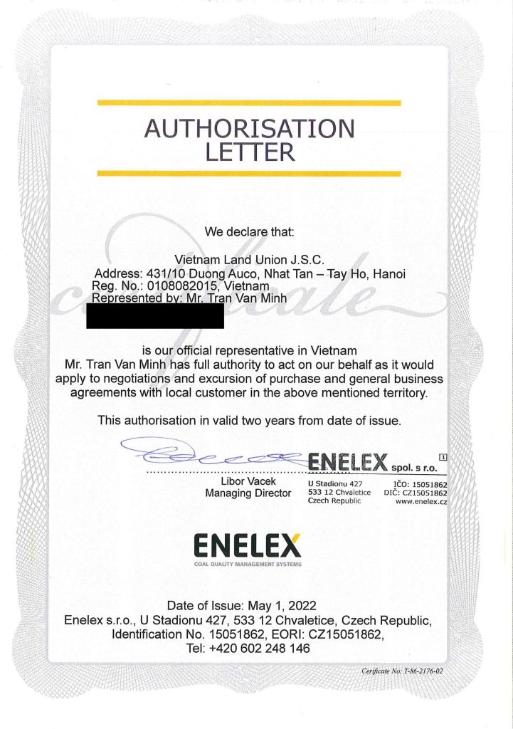 Thư ủy quyền của Enelex s.r.o. (đã che thông tin cá nhân)